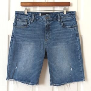 Kut from the Kloth Sophie Medium Wash High Rise Cut Off Denim Bermuda Shorts 12